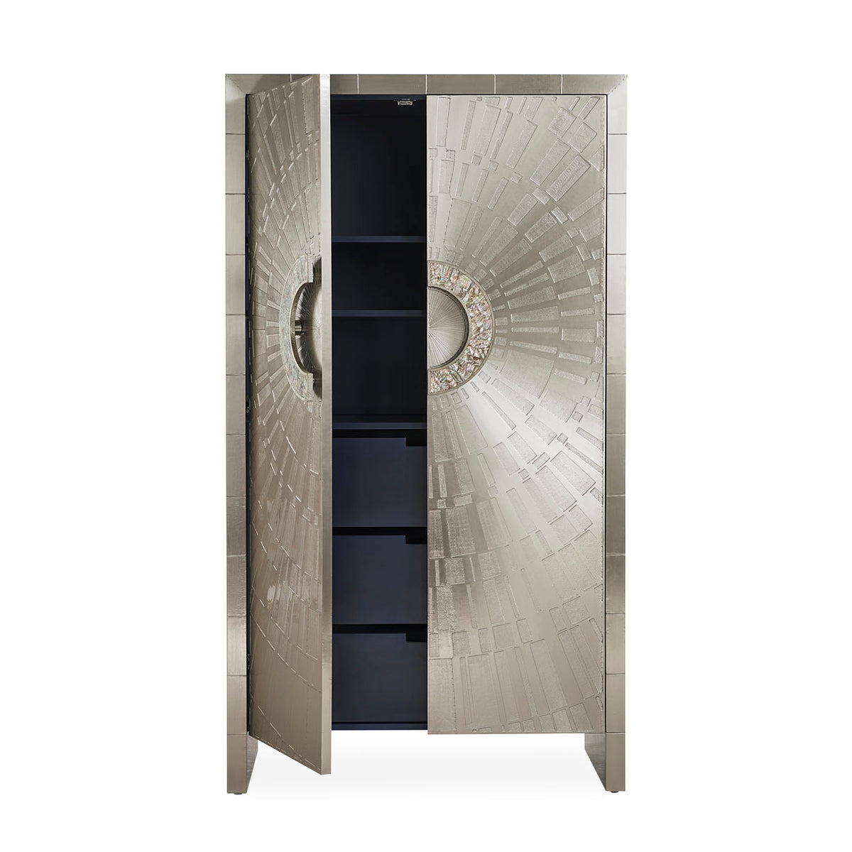 talitha armoire hand-stamped nickel abalone handles - open front view 2