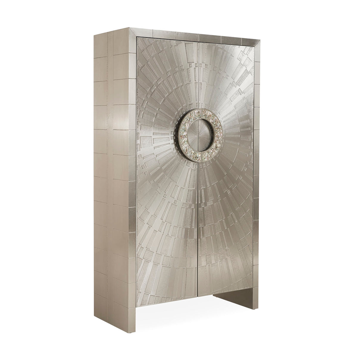 talitha armoire hand-stamped nickel abalone handles - detail view 1