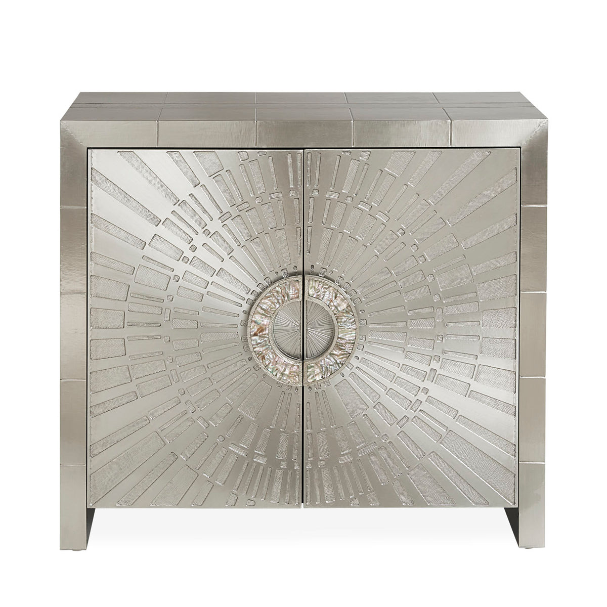 talitha cabinet nickel hand-stamped abalone shell handles - front view