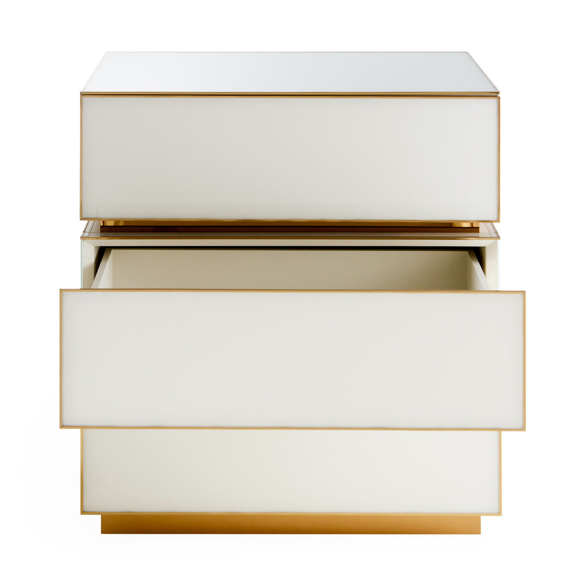 torino three drawer console ivory lacquer brass accents - side view