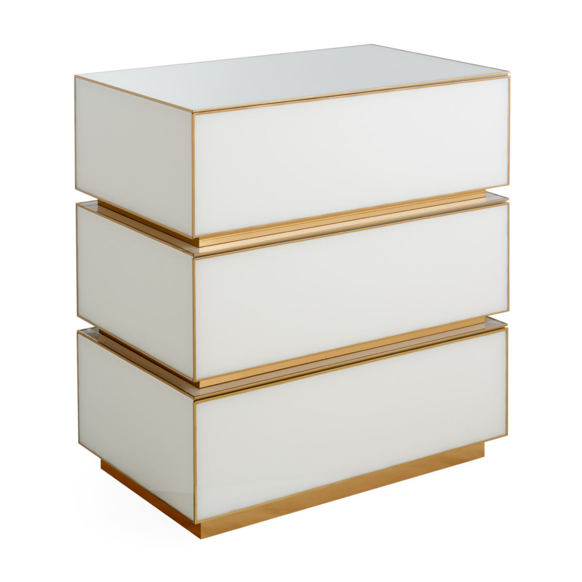 torino three drawer console ivory lacquer brass accents - detail view