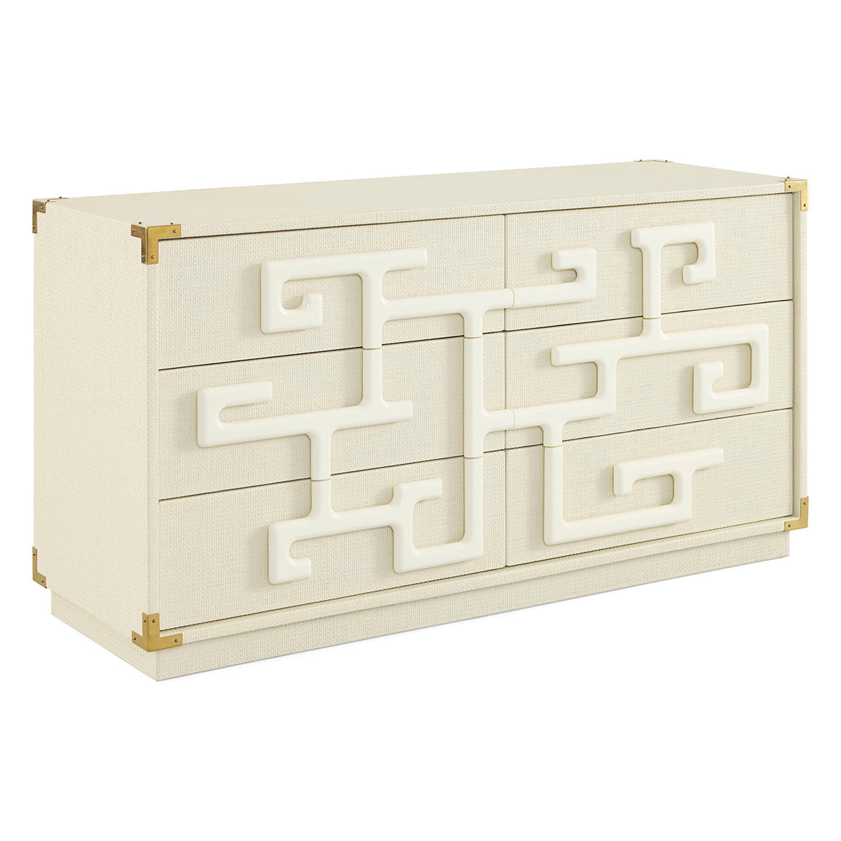 Beige dresser with geometric design on a white background
