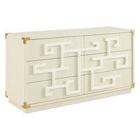 Beige dresser with geometric design on a white background