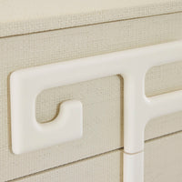 Close-up of a beige textured surface with a white handle and trim.