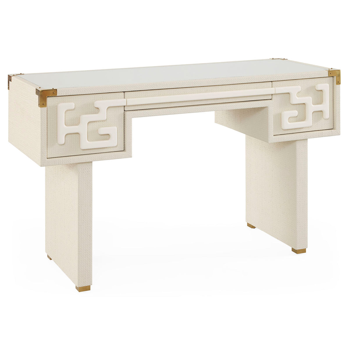 White desk with decorative patterns on a white background