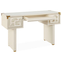 White desk with decorative patterns on a white background