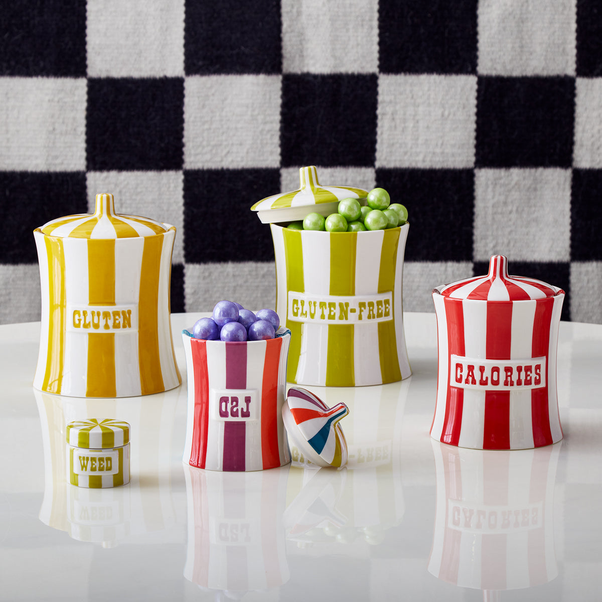 vice calories canister porcelain black white styled