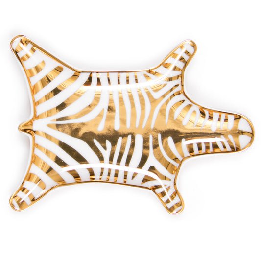 zebra stacking dish porcelain white gold - front view