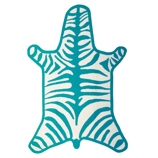 zebra peruvian flat weave rug turquoise - front view